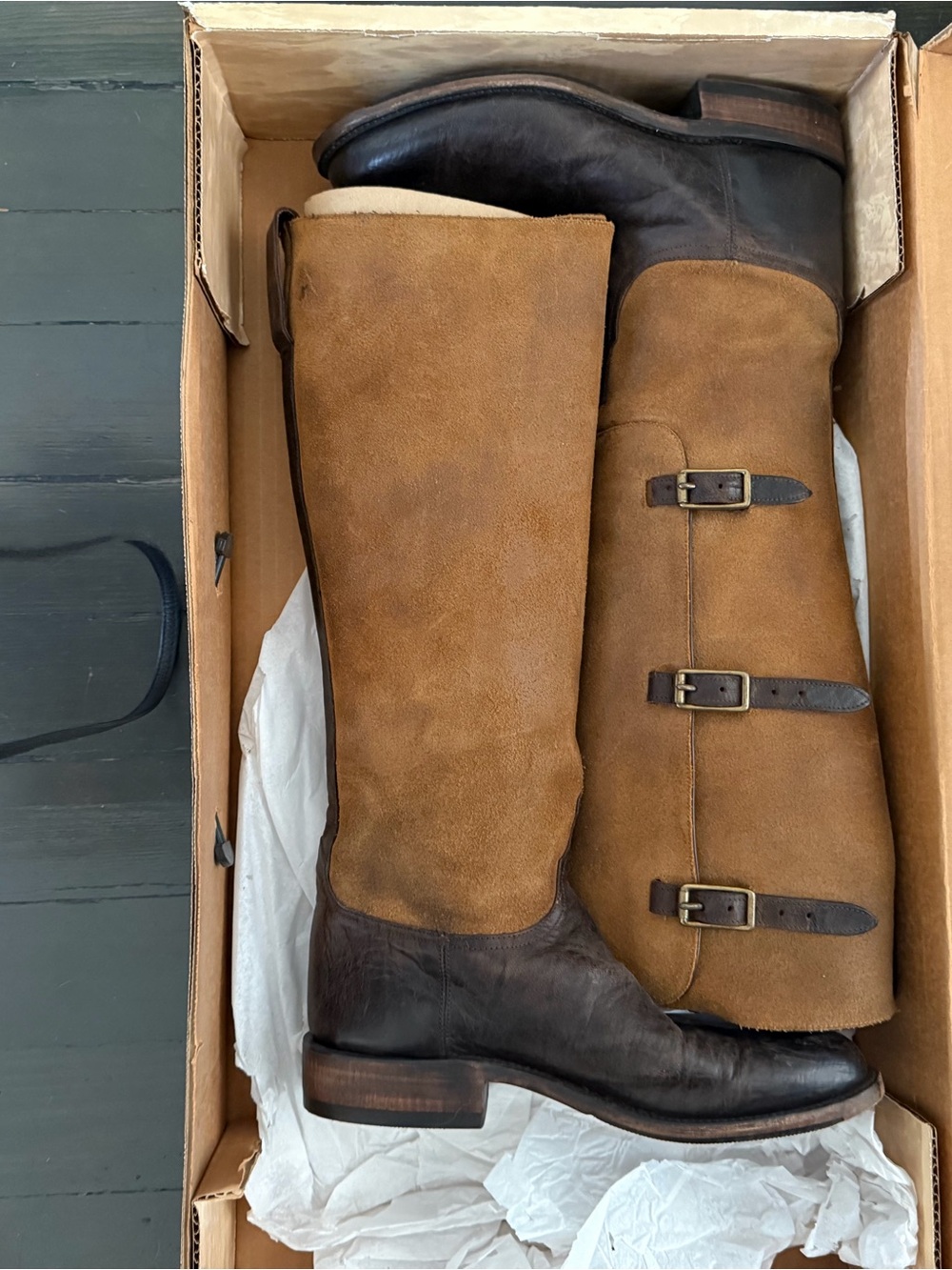Women’s Lucchese Tall Suede and Leather Buckle Boots - Brown